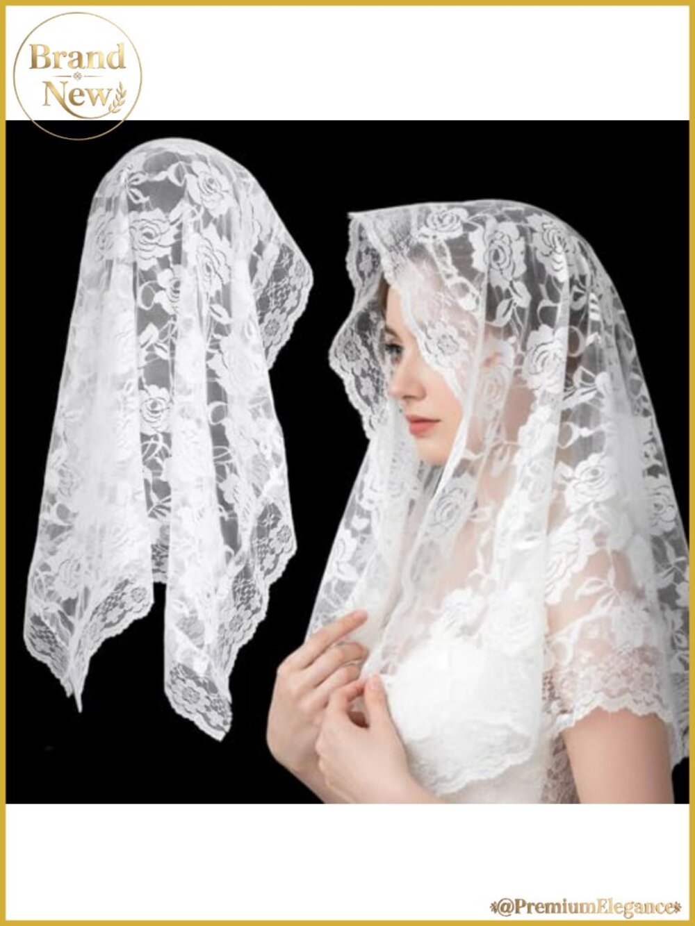 White Lace Church Veil Floral Catholic Chapel Mantilla Bridal Wedding